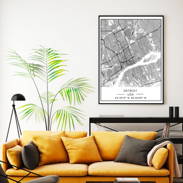 Detroit City Map - Canvas Wall Art Painting