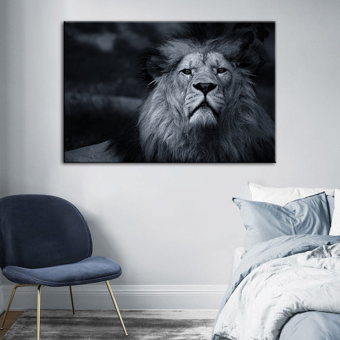 Grayscale Concerned Lion - Canvas Wall Art Painting