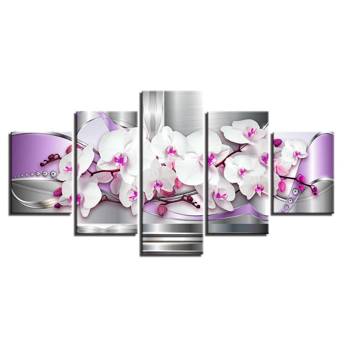 5 Piece Pink Hue White Flower - Canvas Wall Art Painting