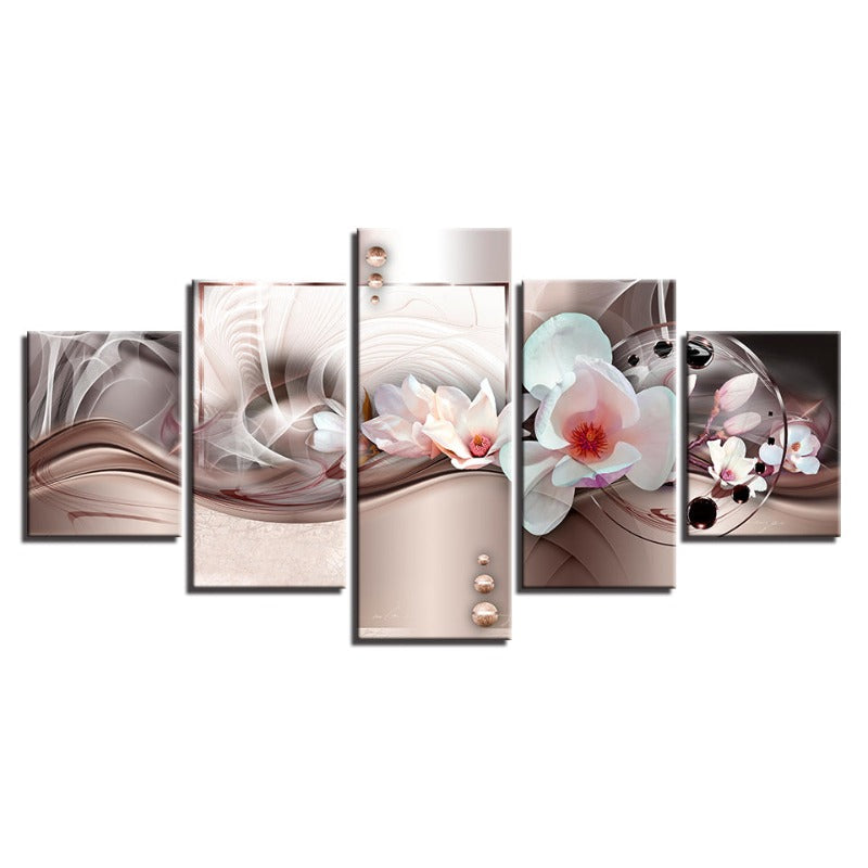 5 Piece Wall Canvas Rose Flower Art Gold White Painting Wall Original Arts — Background 