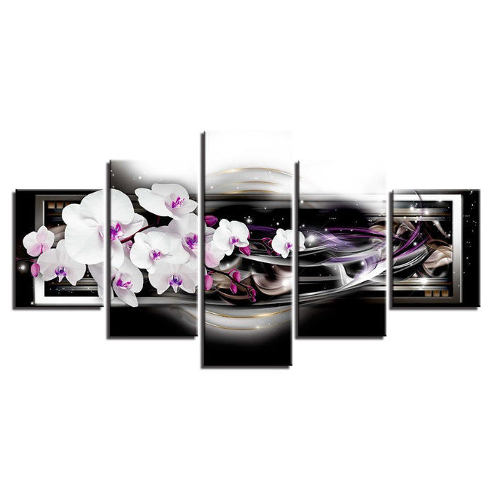 5 Piece Purple Hue White Flower - Canvas Wall Art Painting