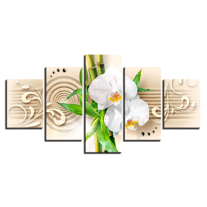 Tranquil White Orchids 5 Piece - Canvas Wall Art Painting