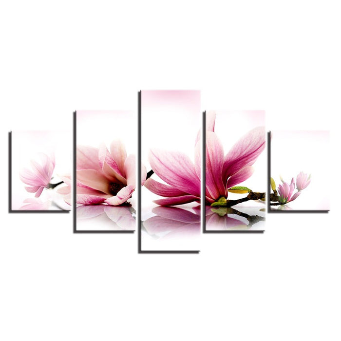 5 Piece White Pink Ombre Flower - Canvas Wall Art Painting