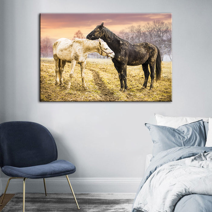 Black & White Horses - Canvas Wall Art Painting