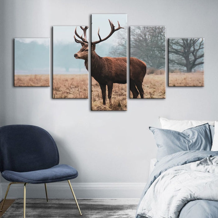 5 Piece Regal Deer in the Plains - Canvas Wall Art Painting