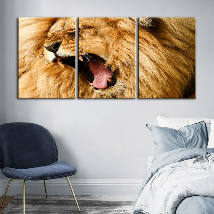 Enraged Lion's Roar-Canvas Wall Art Painting 3 Pieces