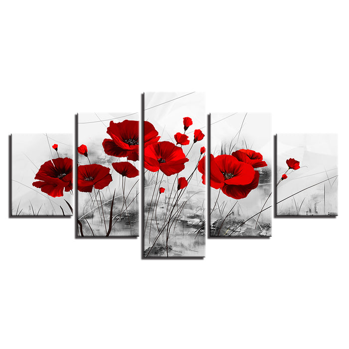 Bold Red Poppies 5 Piece - Canvas Wall Art Painting