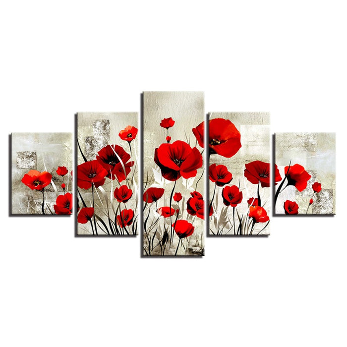 5 Piece Red Tulip Flower - Canvas Wall Art Painting
