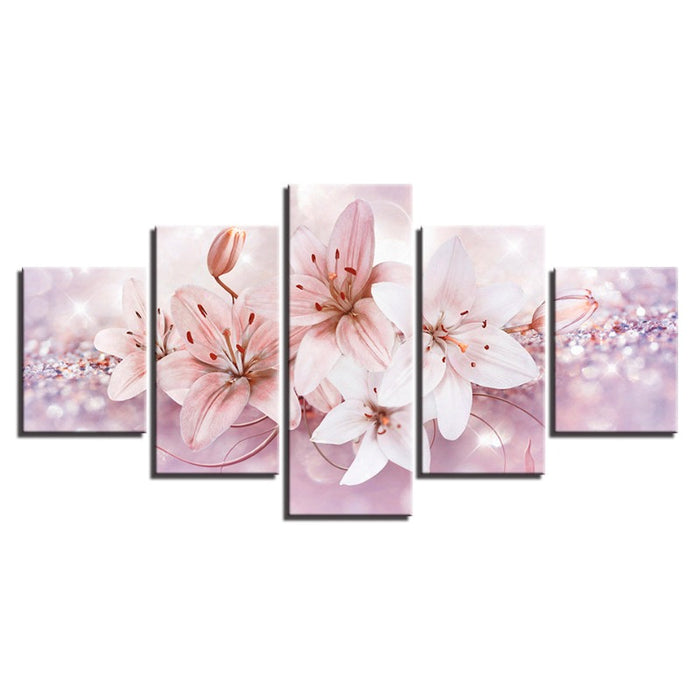 5 Piece Red & White Ombre Flower - Canvas Wall Art Painting