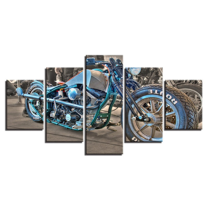 5 Piece Close Up Blue Rider Bike - Canvas Wall Art Painting