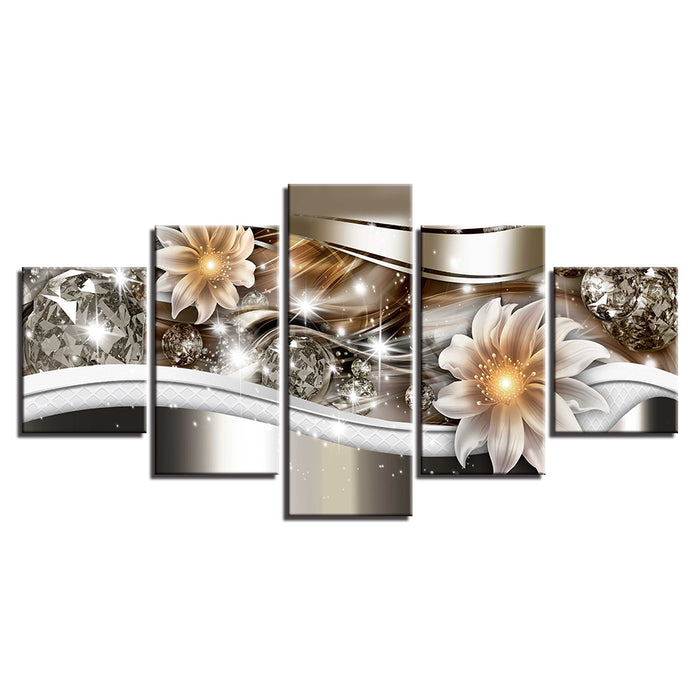 Glowing Sparkling Flowers 5 Piece - Canvas Wall Art Painting