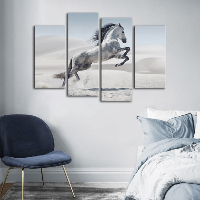 4 Piece Jumping White Horse - Canvas Wall Art Painting
