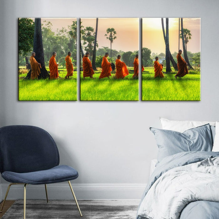 Relaxing Monks-Canvas Wall Art Painting 3 Pieces