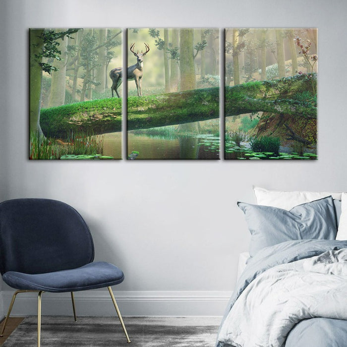 Enchanted Forest Deer-Canvas Wall Art Painting 3 Pieces