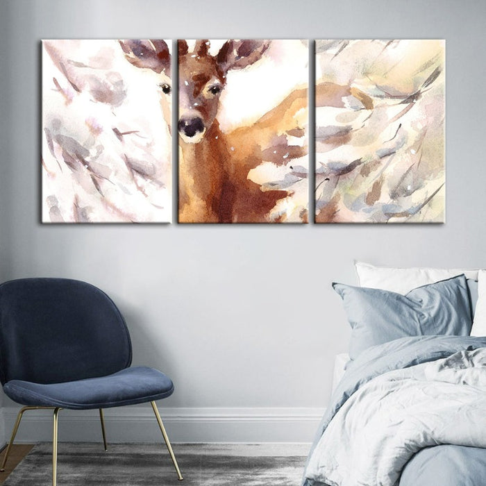 Young Elegant Deer-Canvas Wall Art Painting 3 Pieces