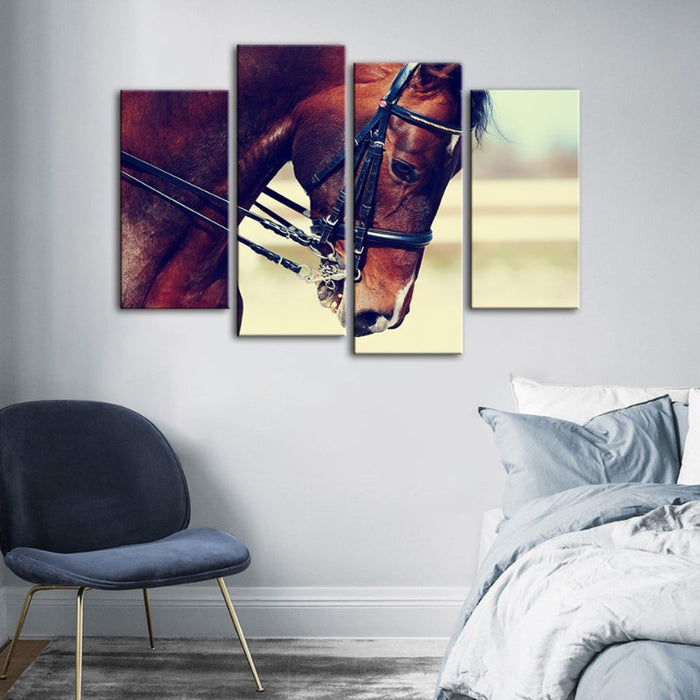 4 Piece Graceful Haltered Horse - Canvas Wall Art Painting