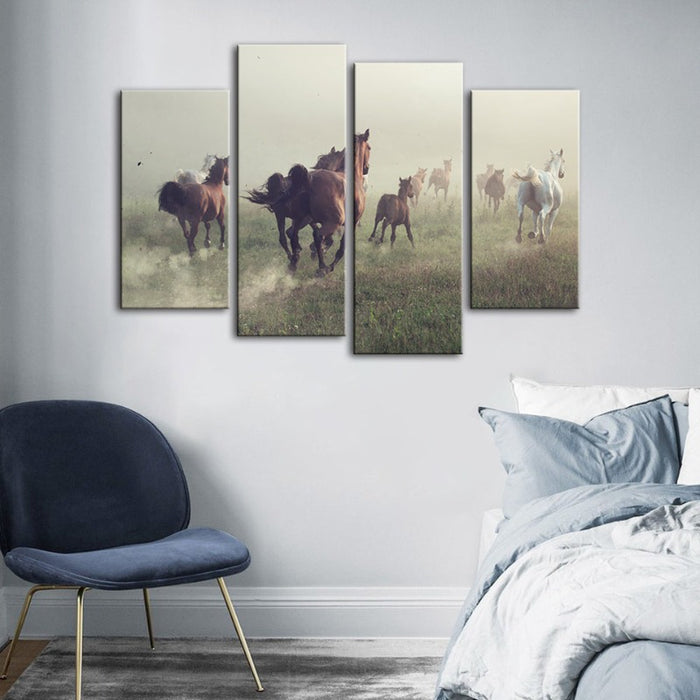 4 Piece Running Horses - Canvas Wall Art Painting