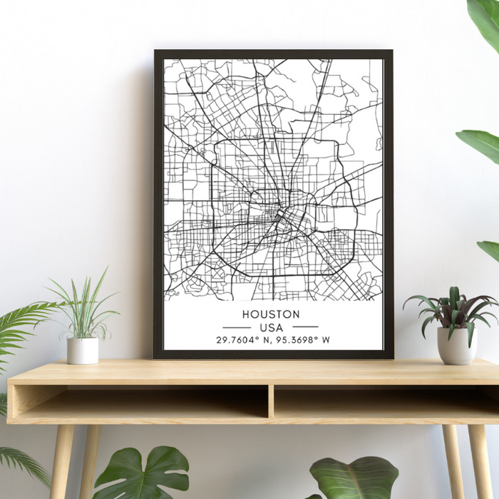 Houston City Map - Canvas Wall Art Painting