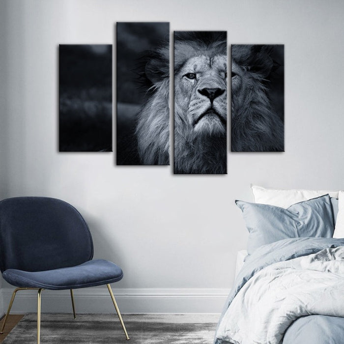4 Piece Grayscale Concerned Lion - Canvas Wall Art Painting