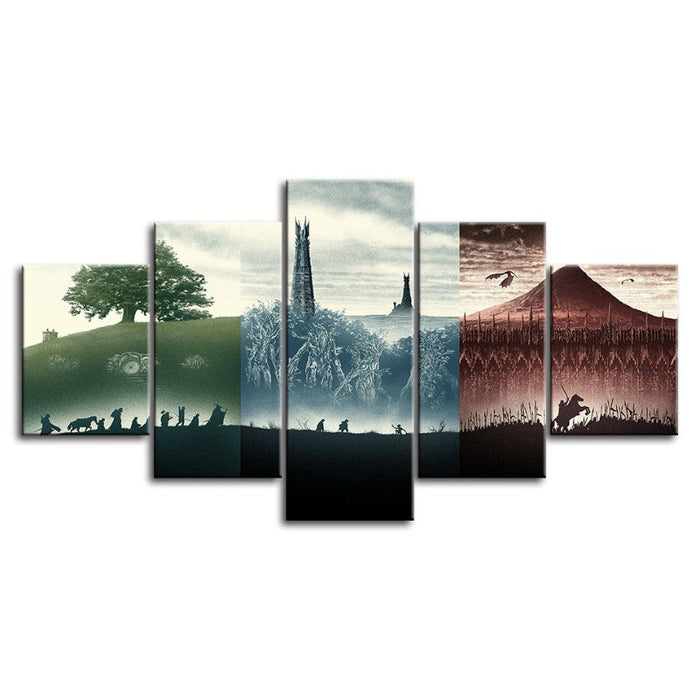 5 Piece Monochromatic Landscapes - Canvas Wall Art Painting