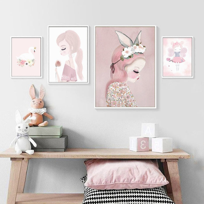 Sweet Pink Unicorn Girls - Canvas Wall Art Painting