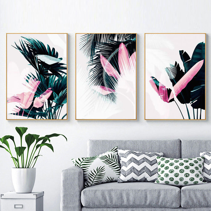 Modern Tropical Leaves Dark Green Nordic - Canvas Wall Art Painting