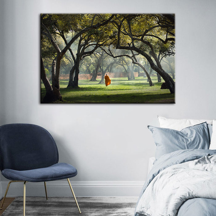 Peaceful Monk Walking - Canvas Wall Art Painting