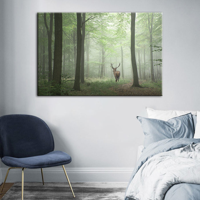 Misty Mystical Deer In The Woods - Canvas Wall Art Painting