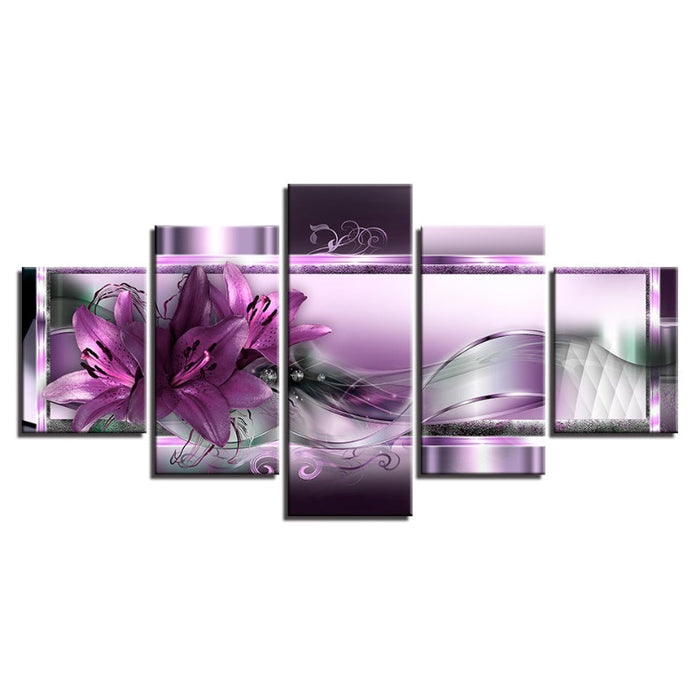 5 Piece Purple Tulip Flower - Canvas Wall Art Painting