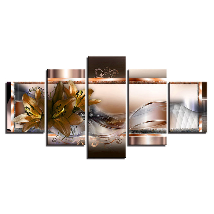 Crisp Orange Lilies 5 Piece - Canvas Wall Art Painting