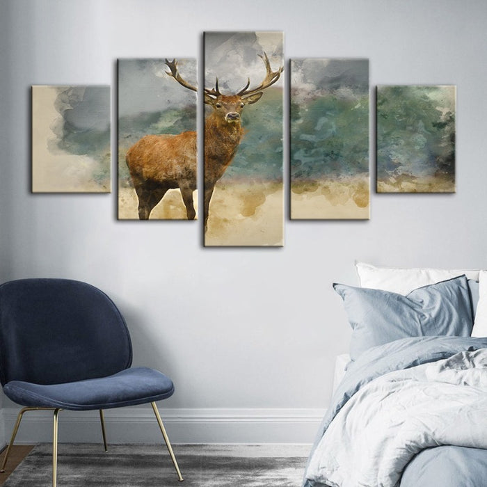 5 Piece Watercolor Plains Deer - Canvas Wall Art Painting
