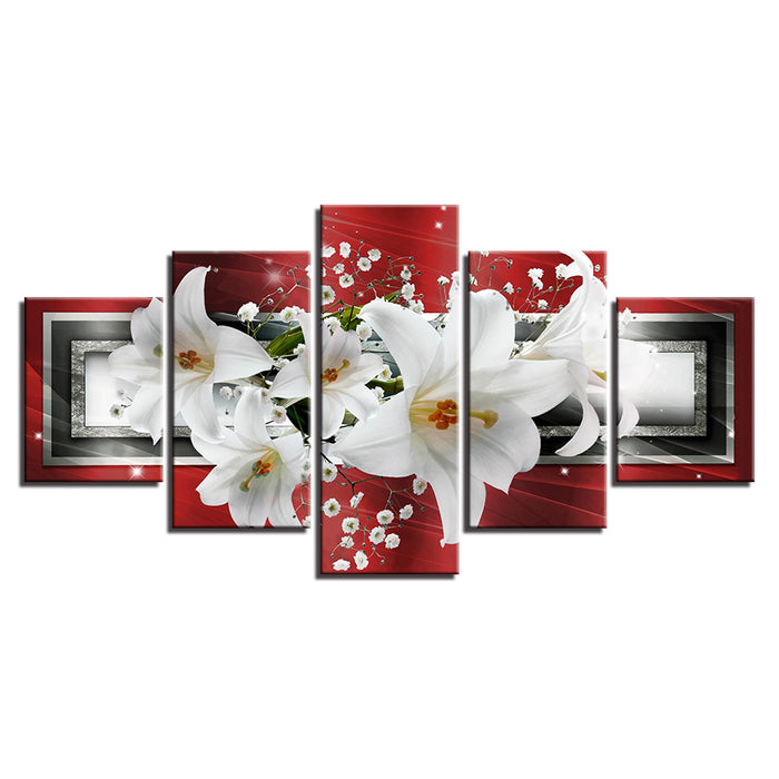 Dynamic White Lilies 5 Piece - Canvas Wall Art Painting