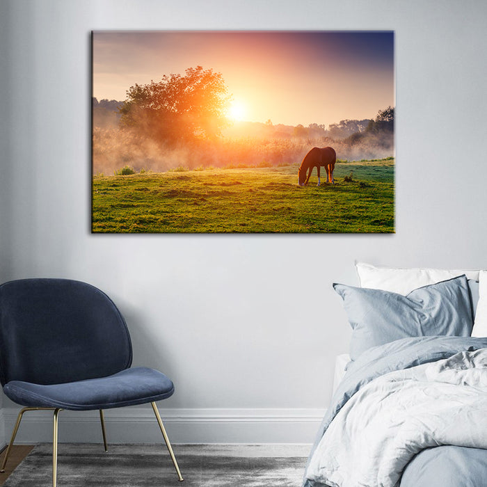 Sunrise Grazing Horse - Canvas Wall Art Painting