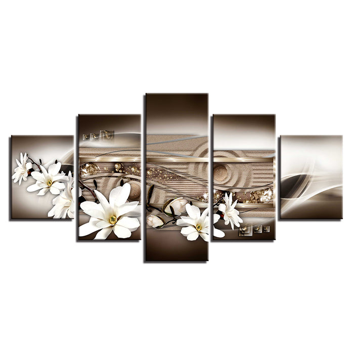 Sand Backed White Magnolias 5 Piece - Canvas Wall Art Painting