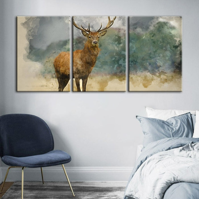 Watercolor Plains Deer-Canvas Wall Art Painting 3 Pieces