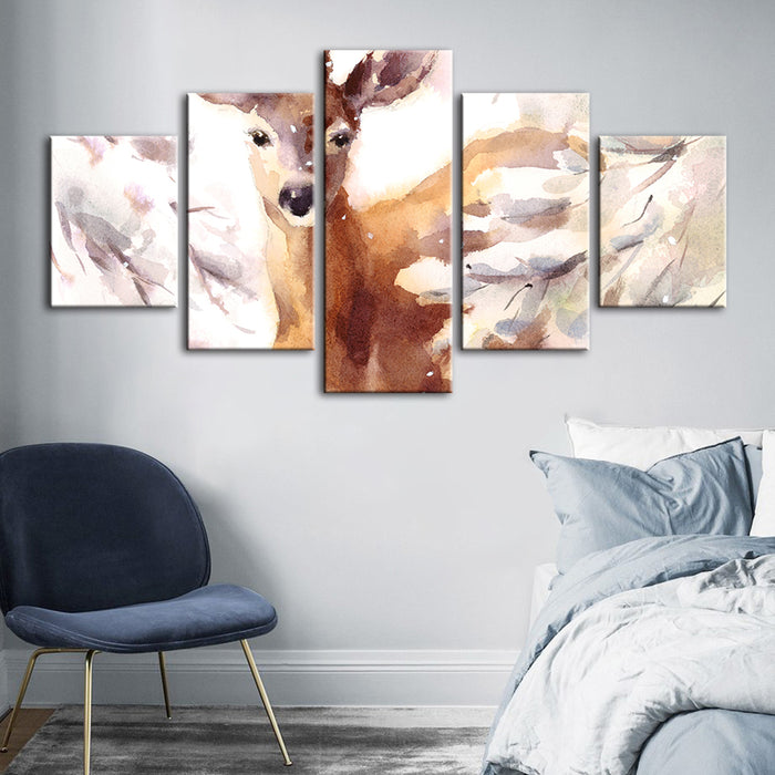 5 Piece Young Elegant Deer - Canvas Wall Art Painting