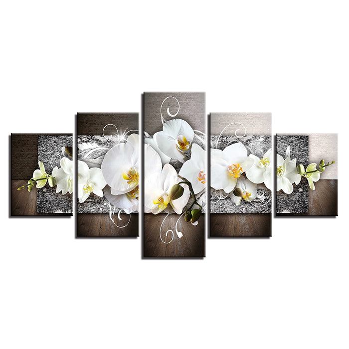 Vibrant White Orchids 5 Piece - Canvas Wall Art Painting
