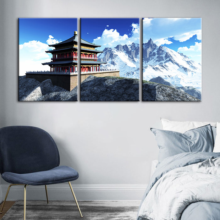 Temple In The Mountains 3 Piece - Canvas Wall Art Painting