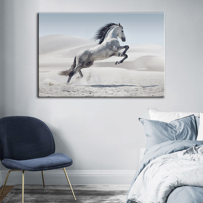 Jumping White Horse - Canvas Wall Art Painting