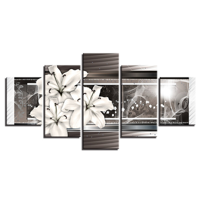 Grayscale White Lilies 5 Piece - Canvas Wall Art Painting