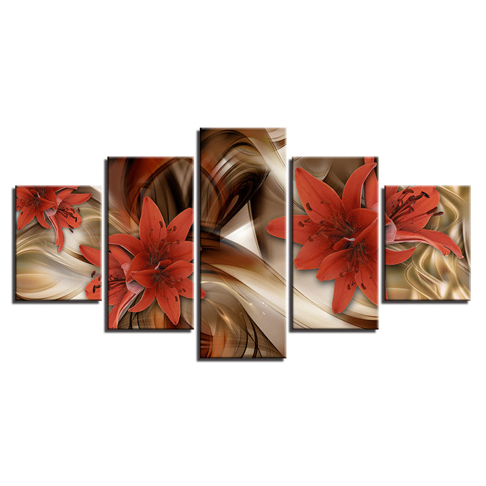 Desaturated Fire Red Lilies 5 Piece - Canvas Wall Art Painting