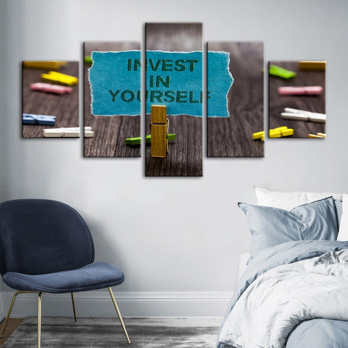 5 Piece Invest In Yourself - Canvas Wall Art Painting