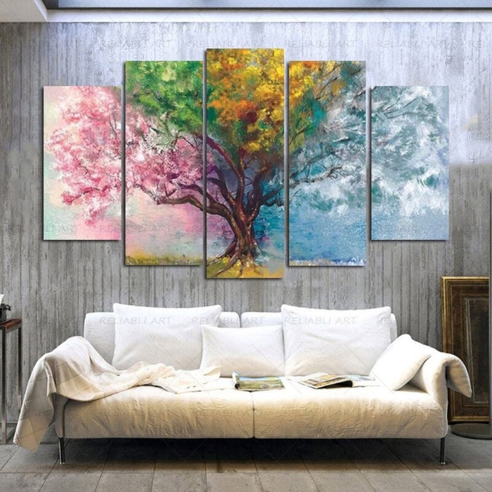 5 Panels "Colorful Seasonal Tree"- Wall Art Modular Pictures Posters