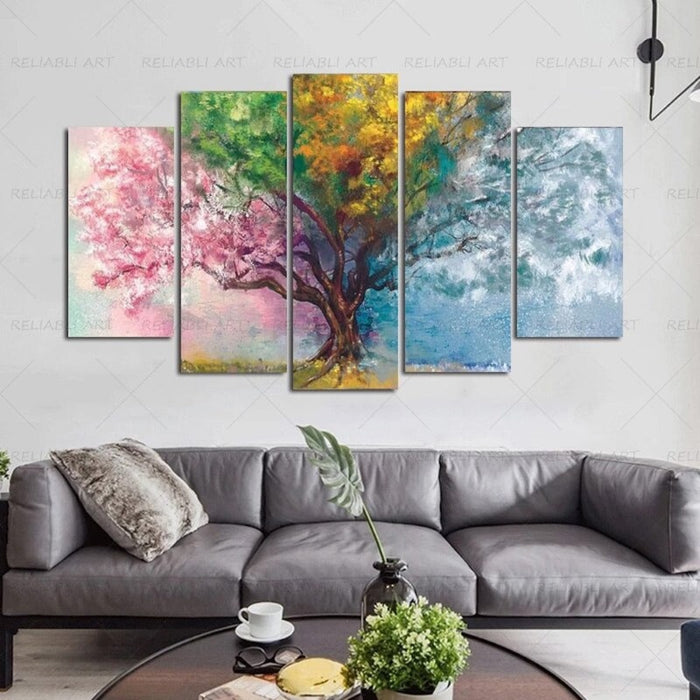 5 Panels "Colorful Seasonal Tree"- Wall Art Modular Pictures Posters