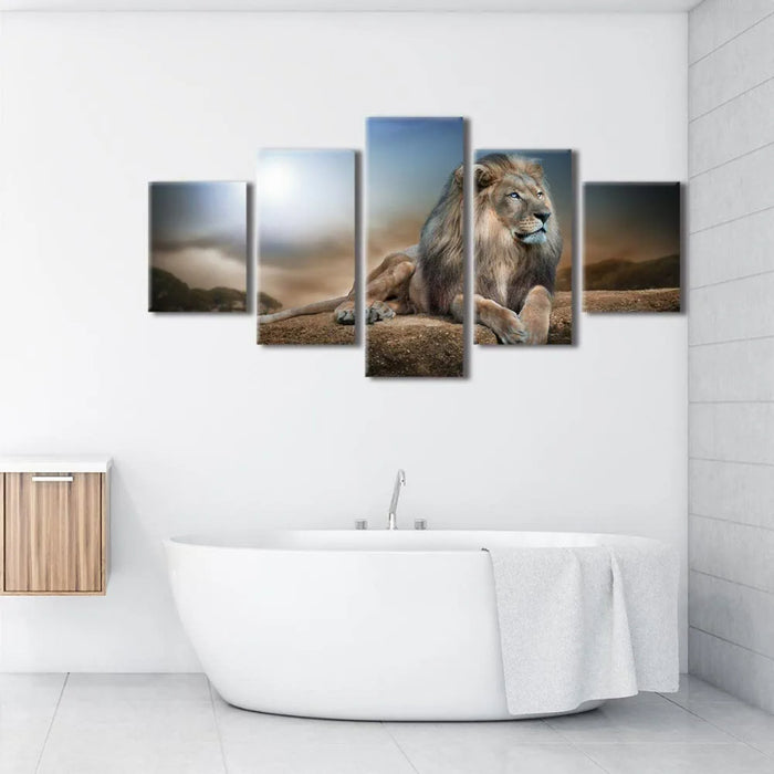 Set Of 5 Lion Print Wall Art Canvas