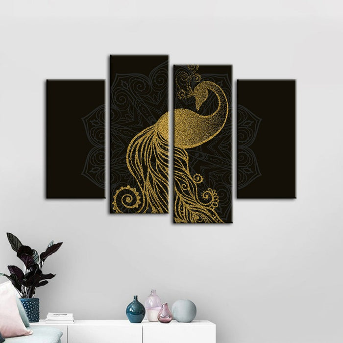 Abstract Golden Mandala Peacock-Canvas Wall Art Painting 4 Pieces