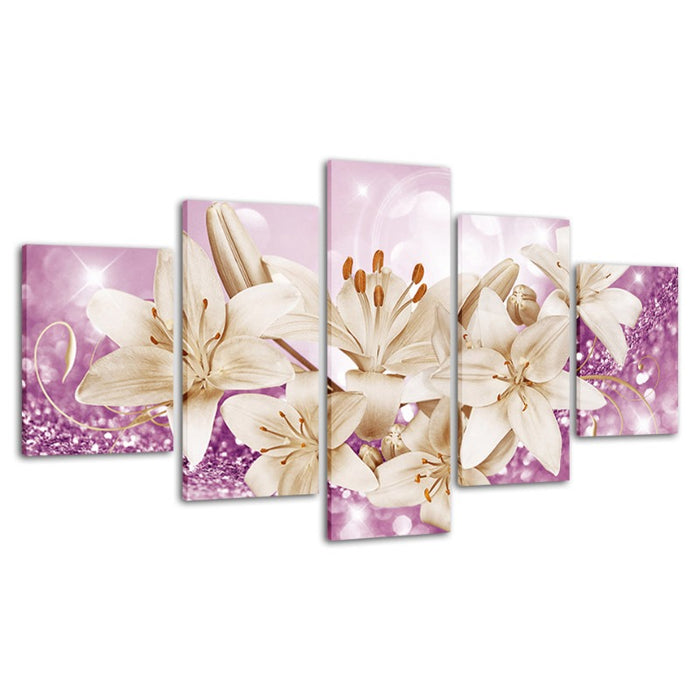 Bedazzled Rose Gold Lilies 5 Piece - Canvas Wall Art Painting
