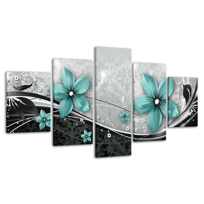 5 Piece Turquoise Flower - Canvas Wall Art Painting