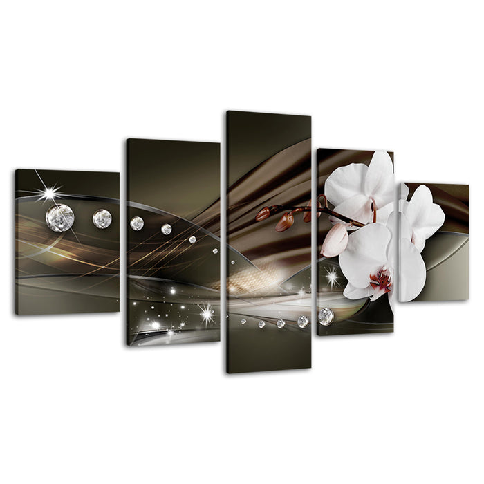 White Orchids And Brilliant Crystals 5 Piece - Canvas Wall Art Painting