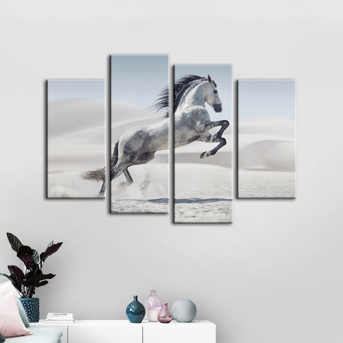 4 Piece Jumping White Horse - Canvas Wall Art Painting